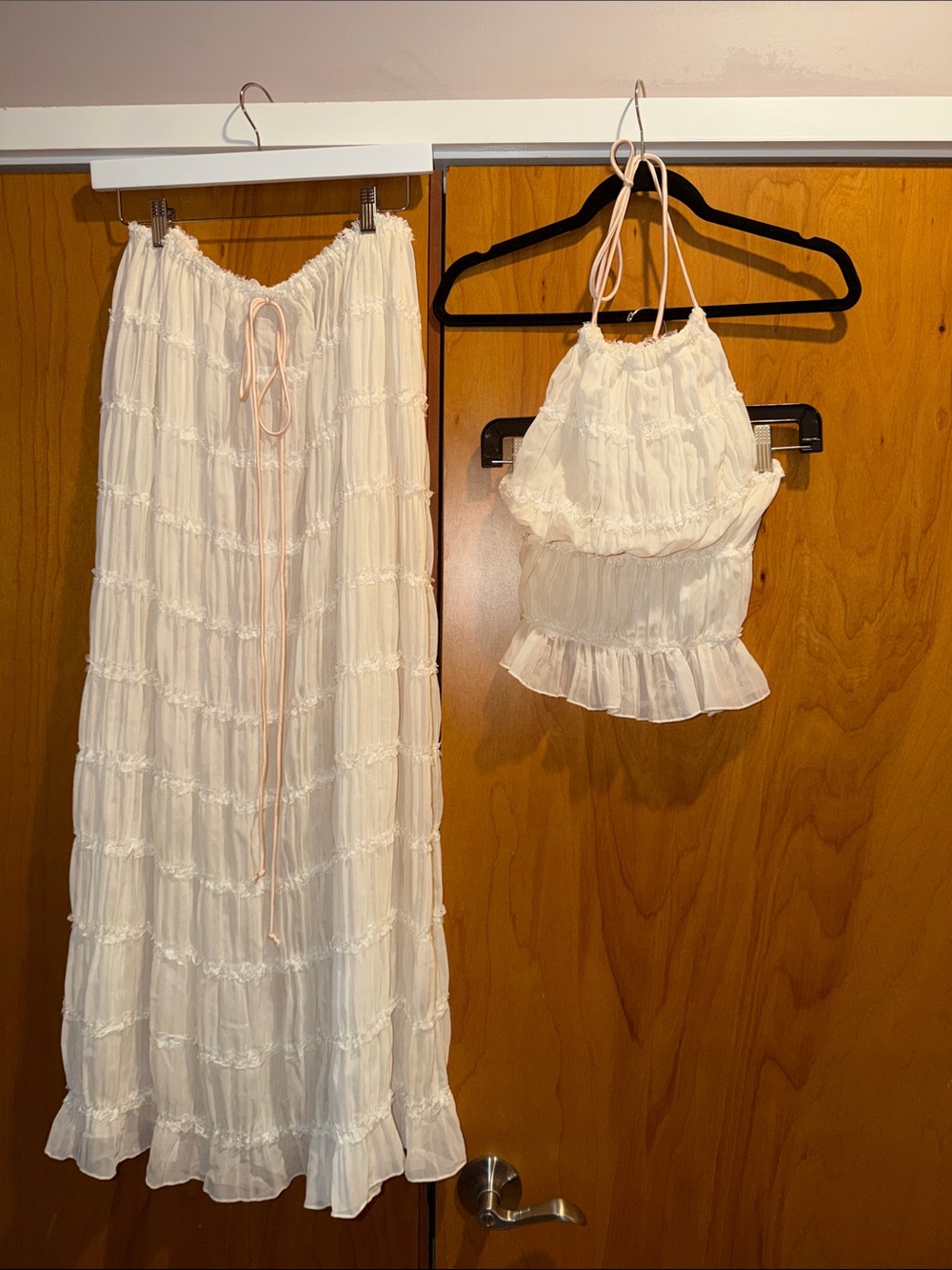 White Tiered Maxi Skirt with Matching Crop Top